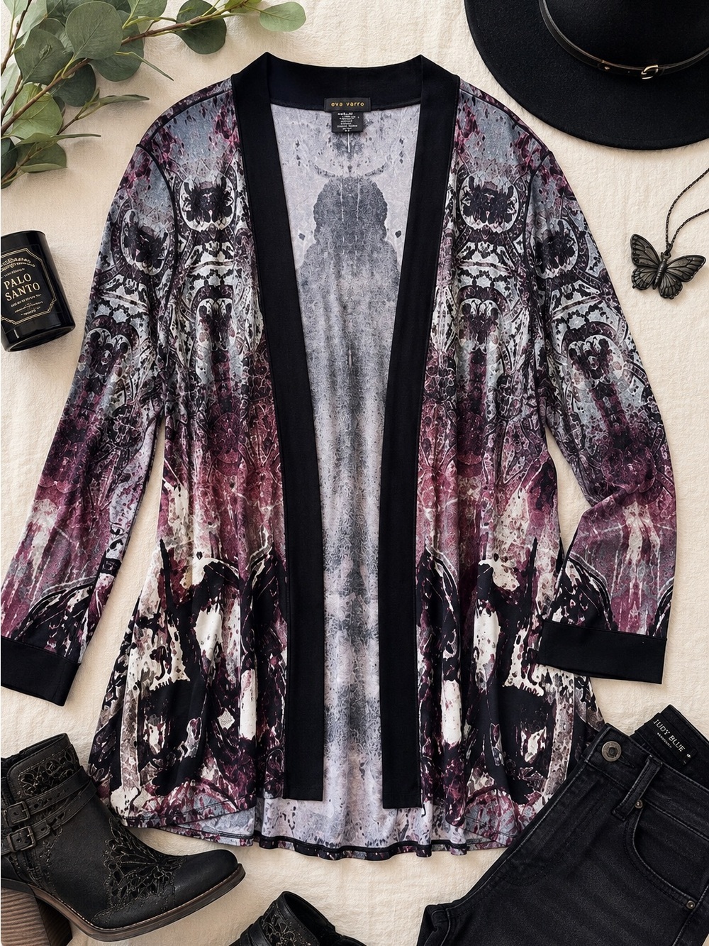 Eva Varro Vibrant Brushstroke Layering Cardigan Top Large Fairy Grunge F31